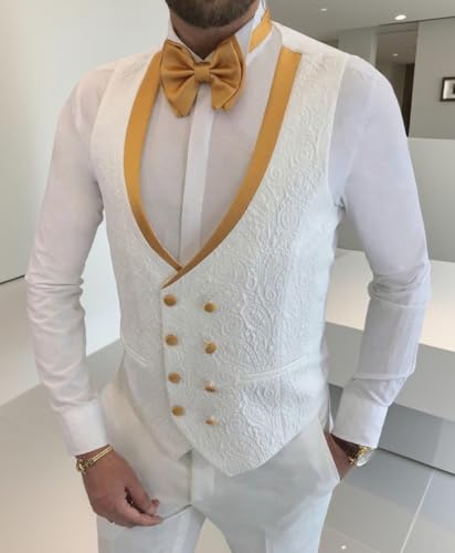 Floral Jacquard 3 Piece Suits for Wedding Slim Fit One Button Tuxedos Blazer Double Breasted Vest Pants Bow Tie3