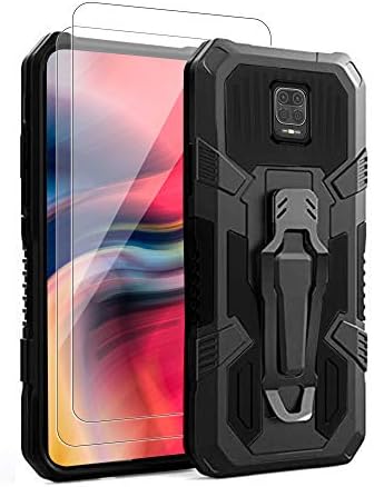 vvoo for Xiaomi Redmi Note 9s/9 Pro Case,with [2 Pack] Tempered Glass Screen Protector Military Grade Hybrid Heavy Duty Protection Built-in Fold Kickstand for Xiaomi Redmi Note 9s/ 9 Pro Case -Black