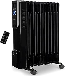 MONHOUSE Oil Filled Radiator - Energy Efficient 11 Fin Portable Electric Heater - Built In Thermostat & Digital Display - Remote Control, Overheat and Tip Over Safety Cut Off - 3 Heat Settings -Black