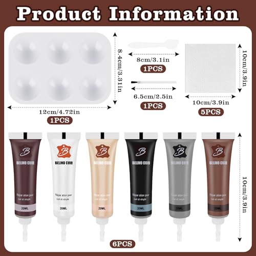Lederreparatur Creme, 6 Farben Leder Reparatur Set, Lederfarbe Creme, Kunstleder Reparaturset Reparieren, Leder Reparatursätze, Mischbare Lederreparatursets für Sofa, Autositze, Lederjacke, Schuhe