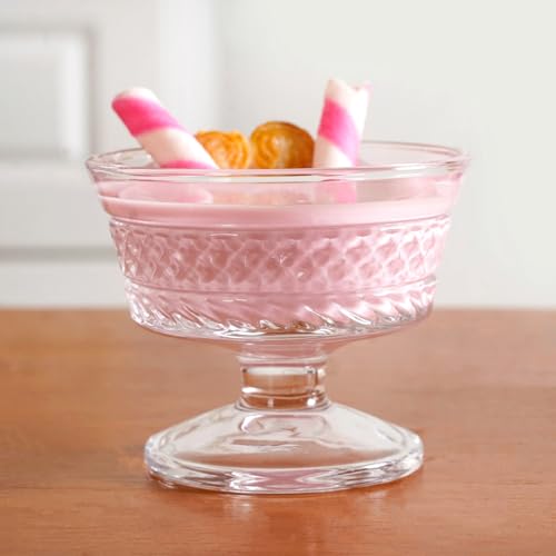 Image of Nestasia Transparent Glass Bowl Set of 6 for Ice Cream (120ml Each) - Diamond Textured Dessert Bowls for Sundae, Sweets & Pudding | Food Safe & Heat Resistant - Perfect for Gifting