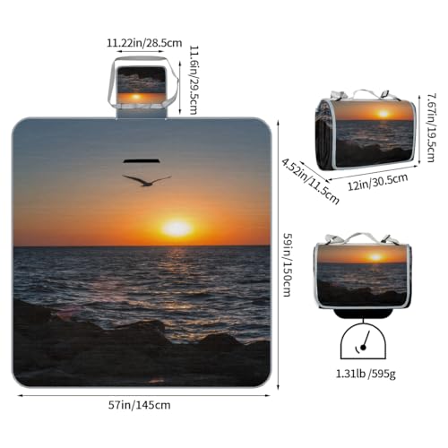 Shimoshe Picnic Blankets 57”x 59”, Ocean Seagulls Sunset Beach Waterproof Sandproof Picnic Mat Lightweight Foldable Beach Blanket for Camping Park Grass Beach Outdoor Blanket
