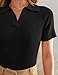 ZESICA Women's Short Sleeve V Neck T Shirts 2025 Summer Ribbed Knit Slim Fitted Basic Solid Color Tee Tops,Black,Large