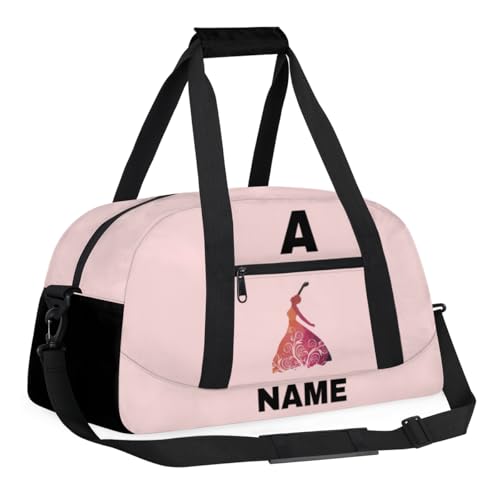 Personalize-Kids-Sports-Duffel-Bags With Custom Name Text Carry-On Overnight Travel Gym Lightweight Dance Pattern Sports Bags For Girls Boys Kids,Pink 23