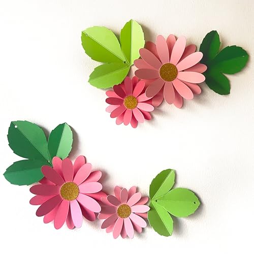 Image of Flower Bunting for Wall Decoration (Pink Daisy with Leaves)