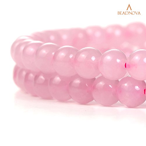 Image of BEADNOVA Natural Rose Quartz Beads Natural Crystal Beads Stone Gemstone Round Loose Energy Healing with Crystal Stretch Cord for Jewelry Making (6mm, 62-64pcs)
