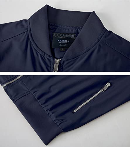Anzerll Men's Flight Bomber Jacket Casual Lightweight Softshell Windbreaker Slim Fit Varsity Jacket Coat(Navy L) #TOP2