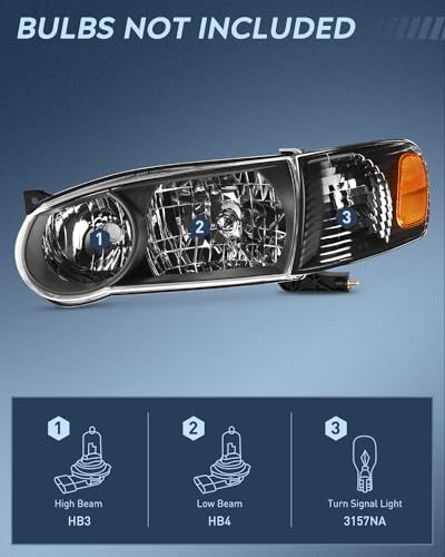 Image of Nilight Headlight Assembly Compatible with 2001 2002 Toyota Corolla Replacement Headlamp Black Housing Amber Reflector Driver and Passenger Side