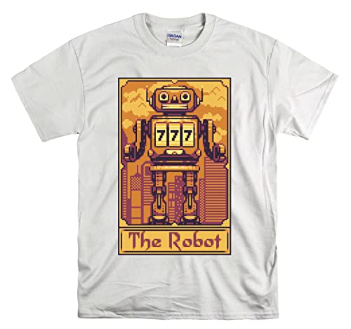 T-shirt Robot Pixelart Tarot fini les hauts inconfortables avec ce modèle blanc XL