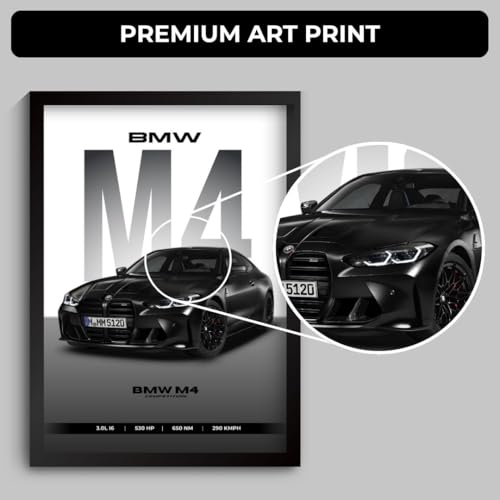 Image of M4 Poster | Framed A4 Sized (31 x 23 cm) | Car Posters for Wall, Gift for Boys | Supercar Frames | Poster M4 Competition Sportscar Frame | Car Posters for Wall, Bedroom, Hostel, Study Room (F 170)