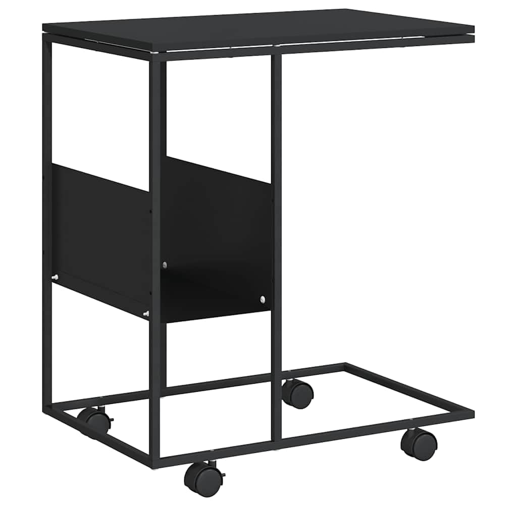 vidaXL Beistelltisch Couchtisch Kaffeetisch Wohnzimmertisch Sofatisch Telefontisch Tisch Teetisch Wohnzimmer mit Rollen Schwarz 55x36x63,5 cm Holzwerkstoff