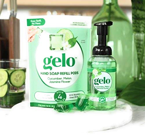 Gelo Refill Plant Based Essential Oil Hand Liquid Soap (10 oz.) Choose From: Bottle, Refill Pods or Both (Cucumber, Melon & Jasmine Flower, Bottle + Pods)