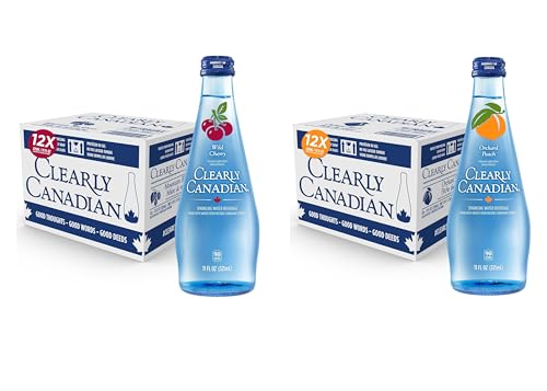 Image of Clearly Canadian Sparkling Flavored Water, 11 oz Glass Bottles - Variety of Refreshing Flavors, Premium Carbonated Beverage, Available in 12-Pack and 24-Pack Options (24 Pack, Cherry /Peach)