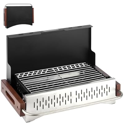 DNKMOR Portable Charcoal Grill, Tabletop Foldable Barbeque Grill, Stainless Steel Notebook Grill, Small BBQ Grill for Outdoor Cooking Backyard Camping Traveling Picnics Beach