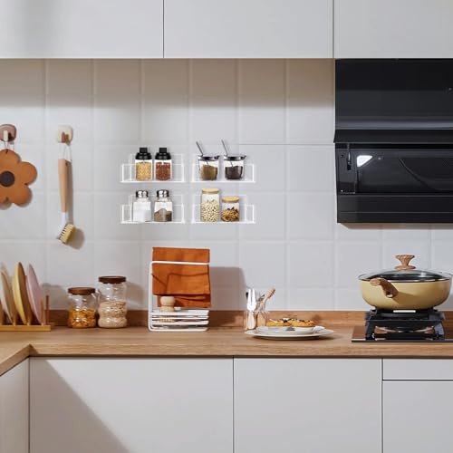 Acrylic Spice Rack Wall Mount-6 Inch, Clear Spice Shelf Storage Holder, 2 Pack Hanging Seasoning Rack Organizer for Cabinet Door, Cupboard or Wall Kitchen (Adhesive or Screw) - Image 6