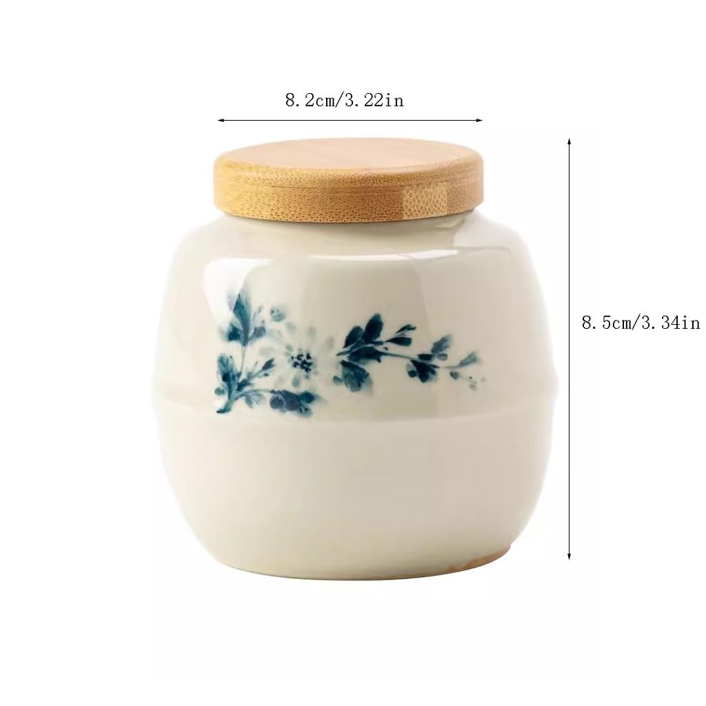 Caja de té pequeña olla de té azul y blanco pintada a mano con esmalte de almacenamiento estilo chino caja de té(A)