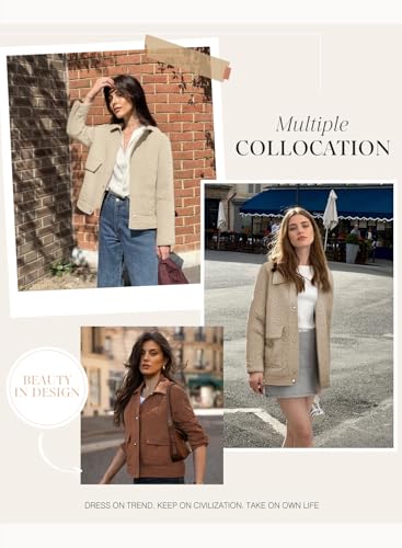 Dokotoo Jackets for Women Casual Long Sleeve Collared Jacquard Coats Trendy Button Down Shacket Jacket with Pockets4