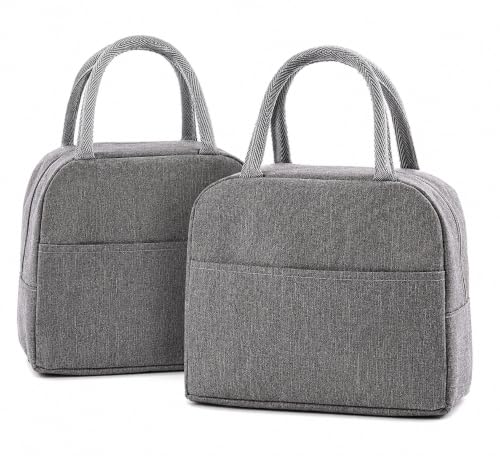 Image of Milton Reusable Lunch Bag Set of 2 with Thermal Lining, Large Capacity Food Carrier for Office School Travel Picnic and Outdoor Activities, (Grey,Grey