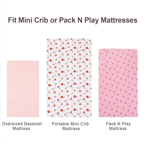 Image of david's kids 3 Pack Mini Crib Sheets, Soft Breathable Premium Pack N Play Sheets for Baby Boys Girls Neutral, Playard and Mini Crib Mattresses, Beach