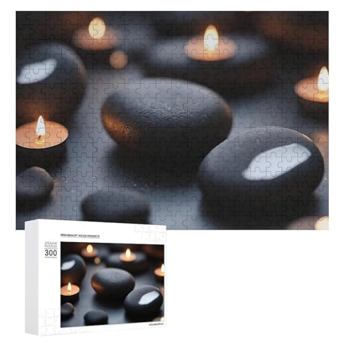 滑らかな石のそばで輝くキャンドルジグソーパズル パズル レジャー 子供/大人用 減圧 誕生日プレゼント 贈り物 パズル 初心者向け ギフト 誕生日 クリスマス 300 PCS