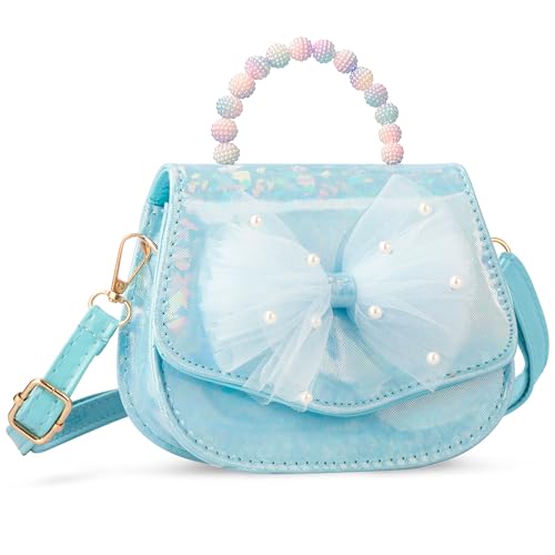 Tonfant Toddler Purse Girl Gifts Blue Bowknot Crossbody Kids Handbag for Ages 3-8 Little Girls Party Birthday and Dress Up