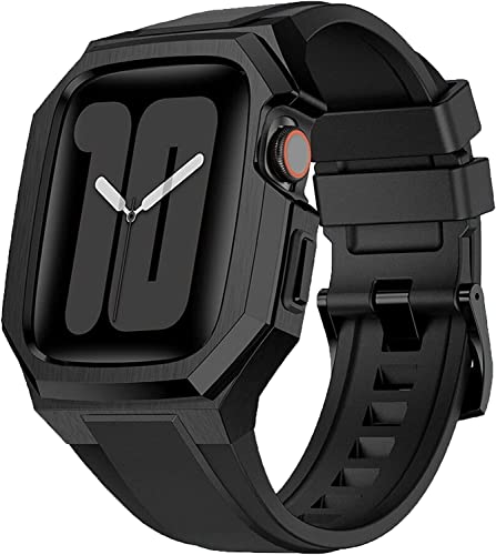 Watch accessoires mod kit boîtier acier inoxydable et bracelet fluororubber pour iWatch 8 7