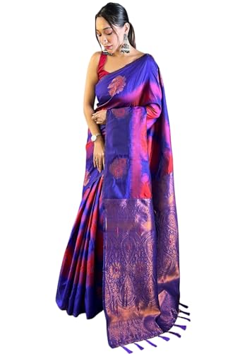 Image of SGF11 Women's Kanjivaram Pure Soft Silk Saree With Unstitched Blouse Piece