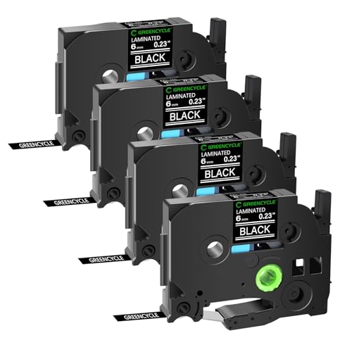 GREENCYCLE 4 Pack Compatible for Ptouch Label Maker Tape TZe-315 AZe-315 TZ-315 AZE Label Tape 0.23 Inch 6mm 1/4" White on Black Laminated Tape for PT-D210 H100 PT-H110 D400AD PT-D600 1290 PT-2430PC