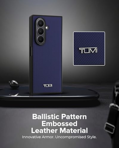 Image of CG MOBILE TUMI [Official Licensed] Magnetic Compatible | Genuine Leather | Embossed Balistic Pattern Protective Case /Cover Designed for Galaxy Z Fold 7 (2025) - Midnight Blue
