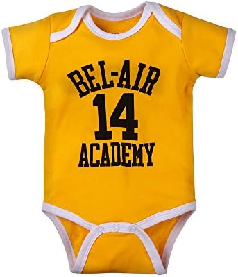 Newborn Baby Boy Smith #14 Bel Air Academy Retro Basketball Girl Bodysuits Onesie Yellow (0-6 Months)