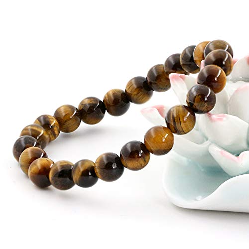 Natural Gemstones Tiger Eye Bracelet 8Mm Chakra Round Beads Energy Power Crystal Reiki Healing Elastic Stretch Stone Bracelets For Women Men 7 Inch #TOP2