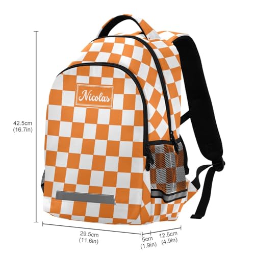 Custom Checkered Plaid Orange Backpack for Boys Girls Lightweight Personalized Bookbag for Students Elementary School Laptop Customized Daypack Rucksack for Teens Travel3