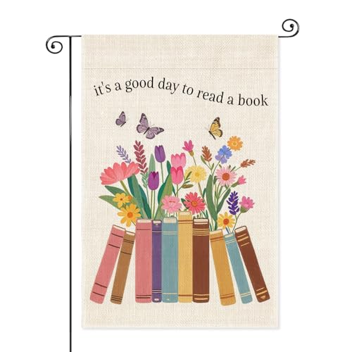 SRWNFOS It's A Good Day To Read A Book Garden Flag, Double Sided Yard Outdoor Lawn Porch Reading Room Decor Banner, Book Club Gifts for Reading Lover Librarian, Library Flag for Bookworm