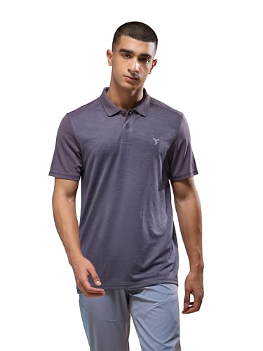Image of TECHNOSPORT Men Polyester Self Design Polo Neck Half Sleeve T-Shirt with UPF50+, Double Cool for Gym, Sports and Regular Use