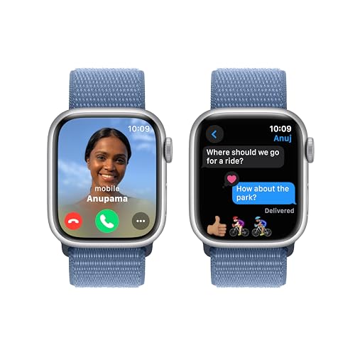 Image of Apple Watch Series 9 [GPS 41mm] Smartwatch with Silver Aluminum Case with Winter Blue Sport Loop One Size. Fitness Tracker, Blood Oxygen & ECG Apps, Always-On Retina Display, Water Resistant