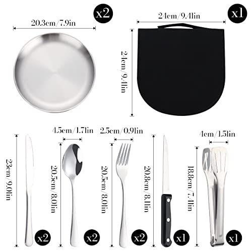 Flatware Set 10-pcs Mess kit Stainless Steel Portable Outdoor Cutlery Travel Camping Steak Knife Fork Spoon Cloth Bag Cutlery Set(Silver) - Image 3