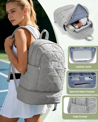 Image of Gym Backpack for Women Men, Lightweight Gym Bag with Shoe Compartment, Water Resistant Sports Backpack with Wet Pocket, Large Capacity Cheer Backpacks for Girls, Grey