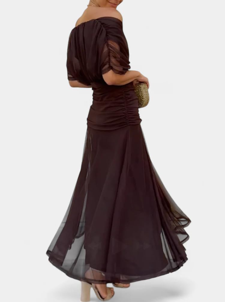 Minetom Robe de Soirée Femme Elegante Col en V Manche Courte Robes de Cocktail Cérémonie Mariage Longue
