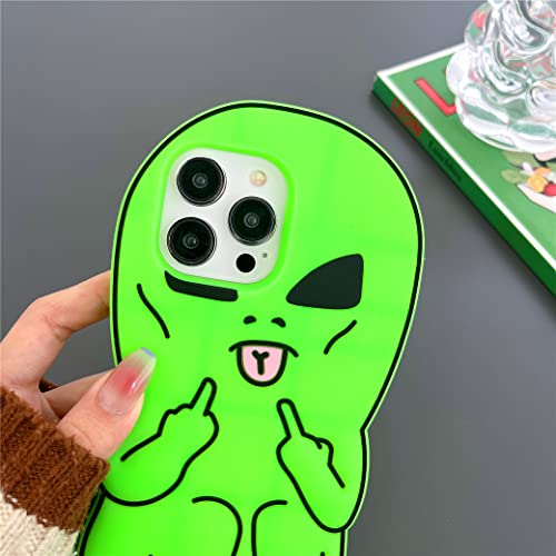 Cartoon Funny Design Iphone 14 Pro Max Case, Cool Funny Soft Silicone Case For Iphone 14 Pro Max Case, Compatible With Men's And Women's Iphone 14 Pro Max Cases, Kawaii 3D Phone Case (Green Alien) #TOP3