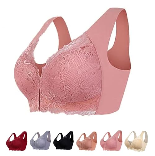 Brasier estetico anti-cedimento con chiusura frontale senza cuciture con chiusura frontale da donna, comodo, Rosa, L