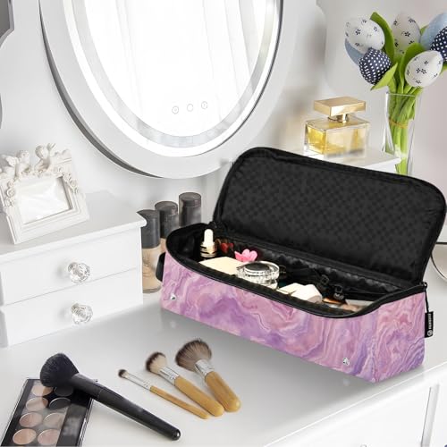 Estuche de viaje 2 en 1 para rizadores y planchas de pelo con tapete resistente al calor color lila con diseño marmoleado en espiral miniatura 7