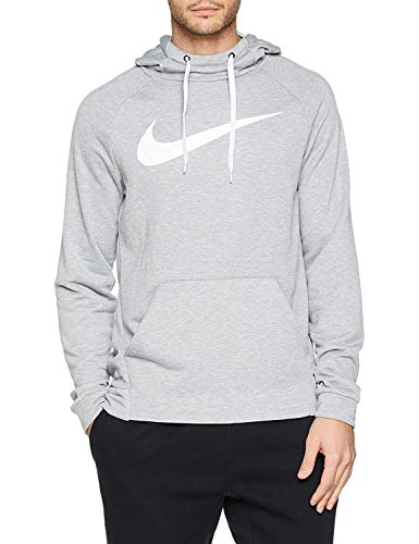 Nike Men's Hoodie Pull-Over Swoosh, Dark Grey Heather/White, Medium
