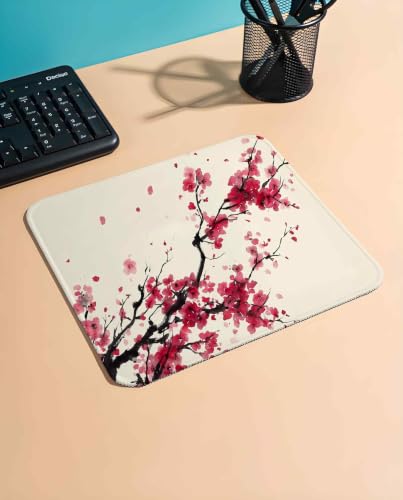 Image of Mouse Pad for Laptop & Desktop | 9x7 Inch Anti-Fray Stitched Edges | Non-Slip Rubber Base | Desk Setup Accessory for Students, Gamers & Professionals (Cherry Blossom)