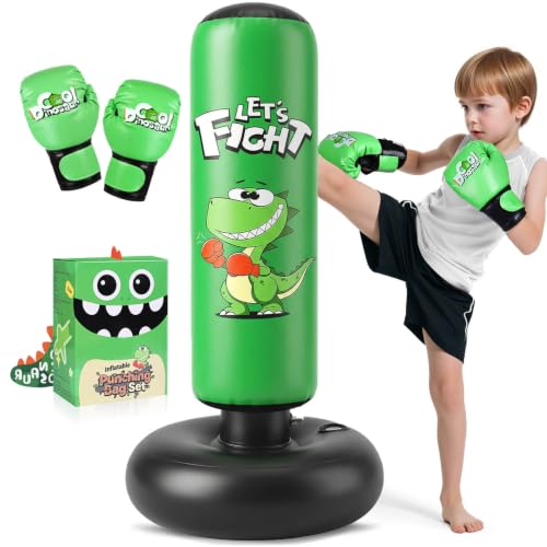Saco de Boxeo para Niños de 3 a 8 Años, Saco de Boxeo de Pie de 120 cm con Guantes y Base Estable, para Practicar Karate y Taekwondo, Idea de Regalo para Niños y Niñas (Verde)