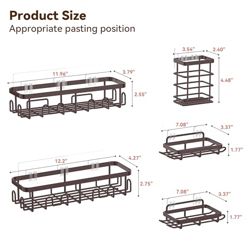 Image of YASONIC Shower Caddy Adhesive, 100% Rustproof Shower Organizer with Soap and Toothbrush Holder, Large Capacity Shower Shelves for Inside Shower, No Drill Shower Storage for Home (5 Pack Bronze)