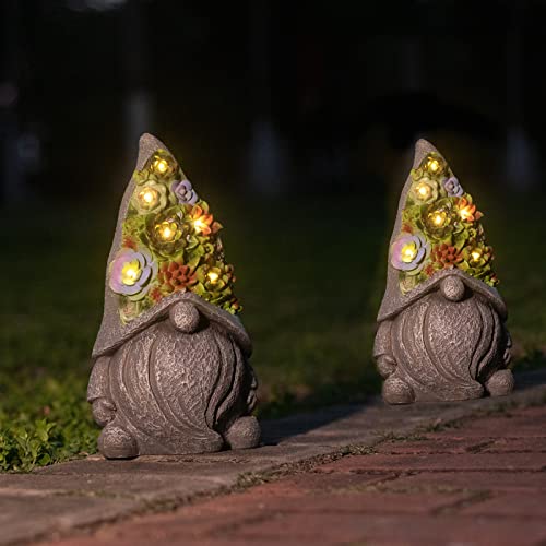 Ovewios Solar Garden Statues Gnome Figurine With Succulent And Led Lights - Garden Gnomes Statues Decorations For Yard, Outside, Patio, Balcony - Gardening Housewarming Birthday Gifts #TOP3