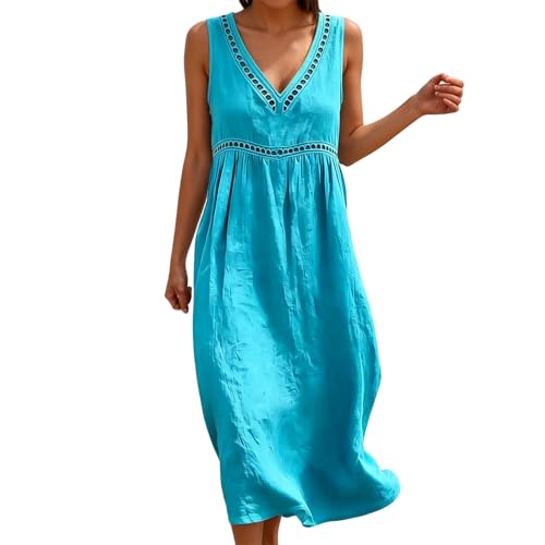 Robe pour femme col en V sans manches couleur unie pour l'été