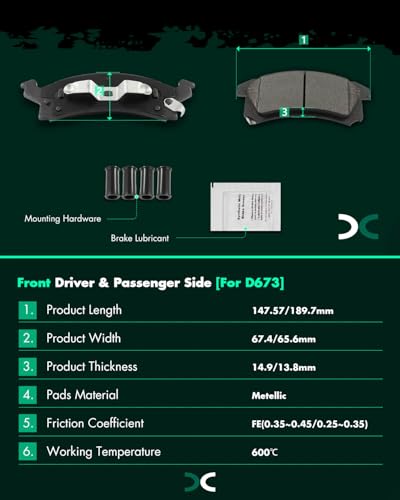 Image of SCITOO D673 Front Metal Brake Pads Sets w /Hardware Fit For Buick For Skylark,For Chevy For Beretta | For Cavalier | For Corsica,For Oldsmobile For Achieva,For Pontiac For Grand Am | For Sunfire