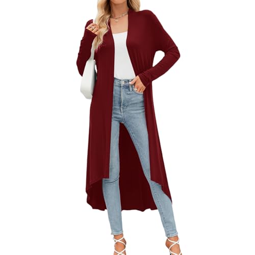 Nkgra Womens Long Cardigan Lightweight Duster Casual High Low Hem Open Front Cardigans Flowy Coats 2025 Fashion