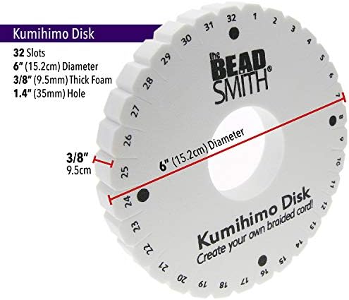 The Beadsmith Round Kumihimo Disk, 6 inch Diameter, 3/8" Dense Foam, Jewelry Tools for Braiding, 1 disks